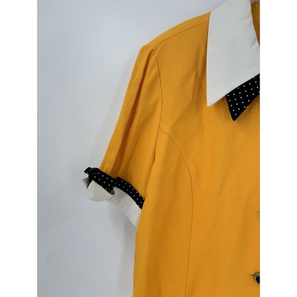 Vintage Nine 2 Nine Blouse Womens 16 Gold Yellow Double Collar Polka Dot Union - Picture 3 of 16